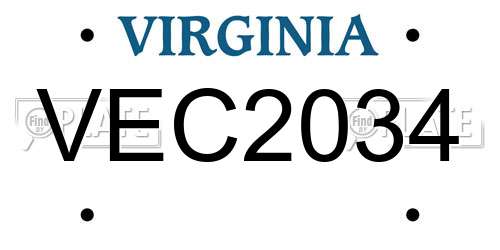 VEC2034 Virginia License Plate