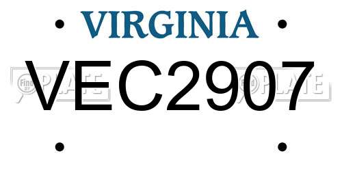 VEC2907 Virginia License Plate