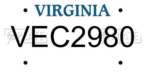 VEC2980 Virginia License Plate