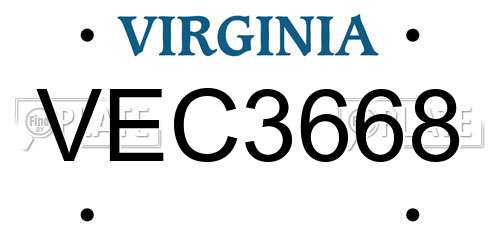 VEC3668 Virginia License Plate