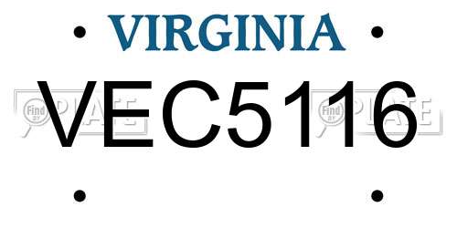 VEC5116 Virginia License Plate
