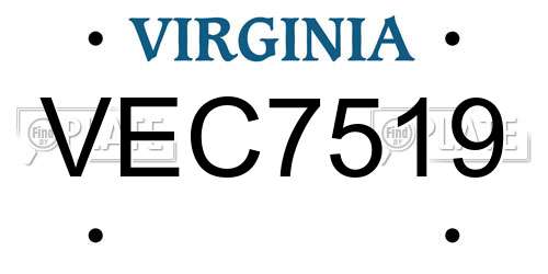VEC7519 Virginia License Plate