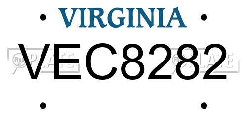 VEC8282 Virginia License Plate
