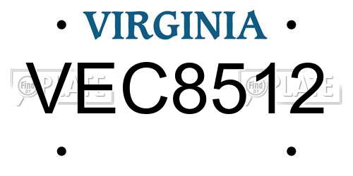 VEC8512 Virginia License Plate
