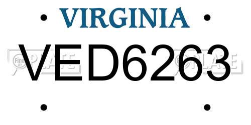 VED6263 Virginia License Plate