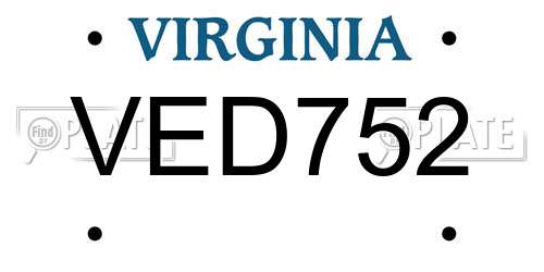 VED752 Virginia License Plate