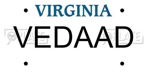 VEDAAD Virginia License Plate