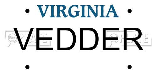 VEDDER Virginia License Plate