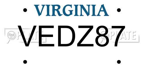 VEDZ87 Virginia License Plate