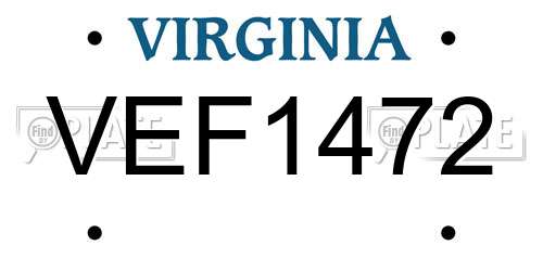 VEF1472 Virginia License Plate