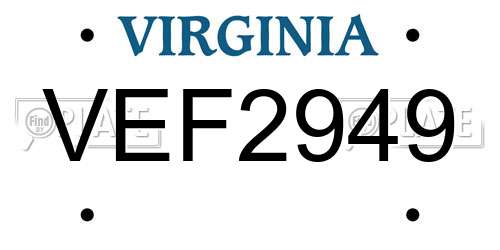 VEF2949 Virginia License Plate