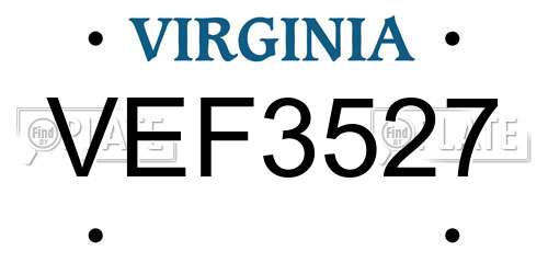 VEF3527 Virginia License Plate