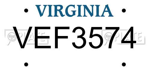 VEF3574 Virginia License Plate
