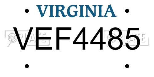 VEF4485 Virginia License Plate