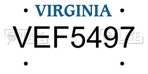 VEF5497 Virginia License Plate