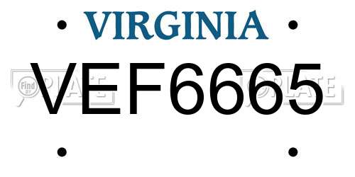 VEF6665 Virginia License Plate