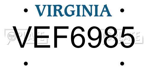 VEF6985 Virginia License Plate