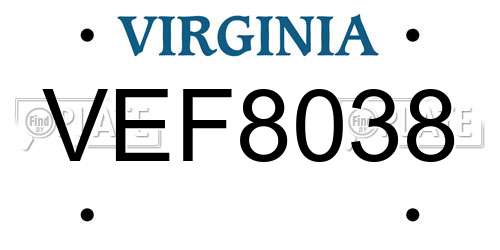 VEF8038 Virginia License Plate