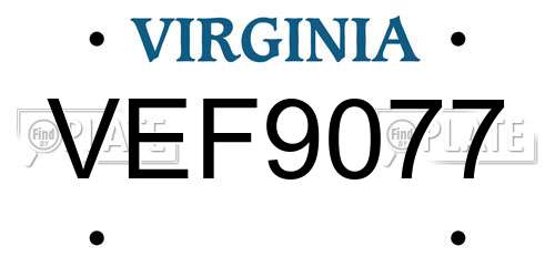 VEF9077 Virginia License Plate