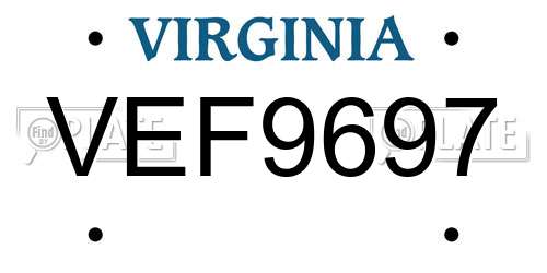 VEF9697 Virginia License Plate