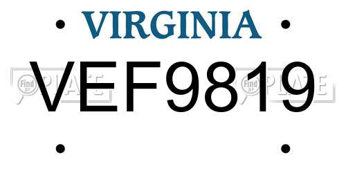 VEF9819 Virginia License Plate
