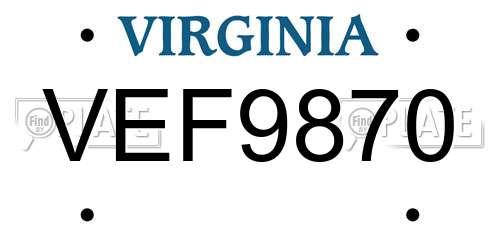 VEF9870 Virginia License Plate