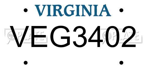 VEG3402 Virginia License Plate