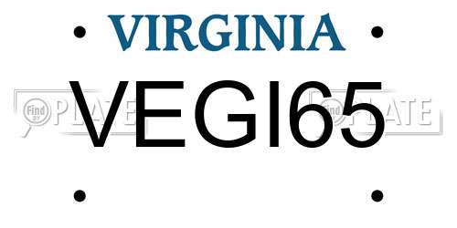 VEGI65 Virginia License Plate