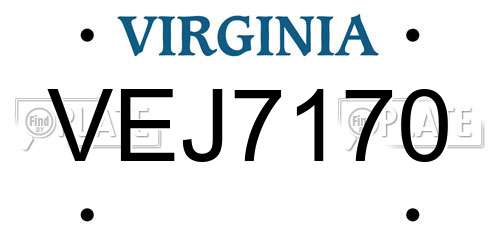 VEJ7170 Virginia License Plate