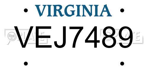 VEJ7489 Virginia License Plate