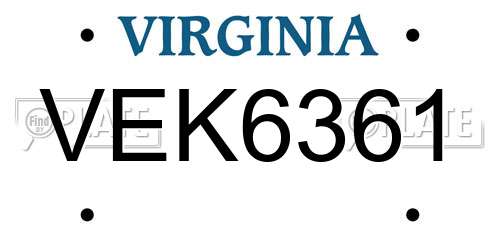 VEK6361 Virginia License Plate