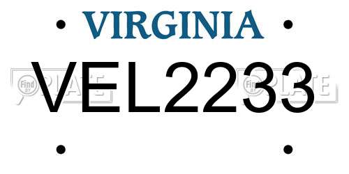 VEL2233 Virginia License Plate