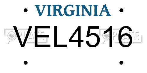 VEL4516 Virginia License Plate