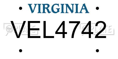 VEL4742 Virginia License Plate