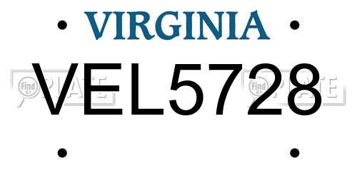 VEL5728 Virginia License Plate
