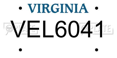VEL6041 Virginia License Plate