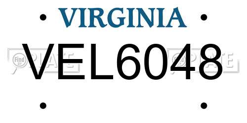 VEL6048 Virginia License Plate