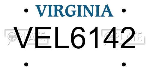VEL6142 Virginia License Plate