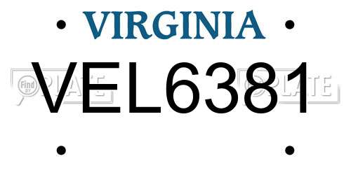 VEL6381 Virginia License Plate