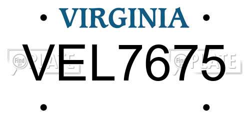 VEL7675 Virginia License Plate