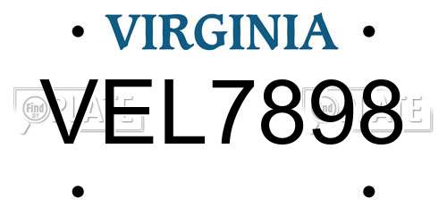 VEL7898 Virginia License Plate