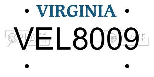 VEL8009 Virginia License Plate