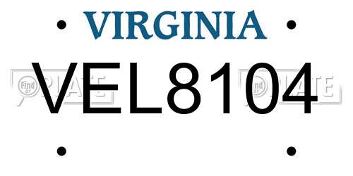 VEL8104 Virginia License Plate
