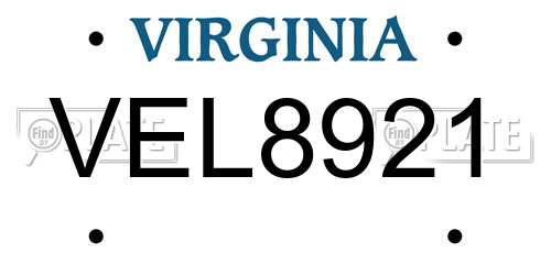 VEL8921 Virginia License Plate