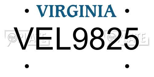 VEL9825 Virginia License Plate