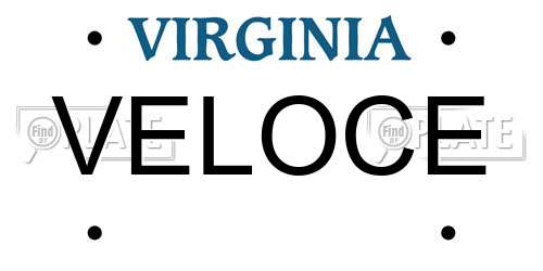 VELOCE Virginia License Plate