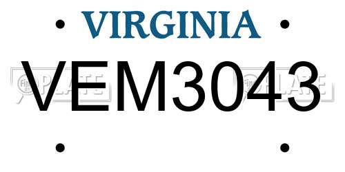 VEM3043 Virginia License Plate