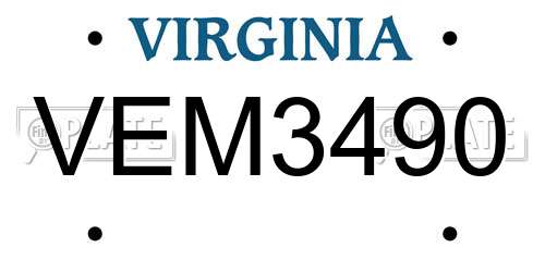 VEM3490 Virginia License Plate