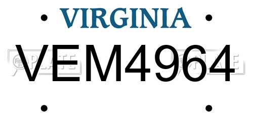 VEM4964 Virginia License Plate