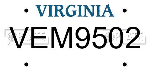 VEM9502 Virginia License Plate